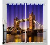 AKATIE Blackout Curtains London Tower Bridge Famous Buildings Window Drapes Noise Reducing Polyester Fabric Blackout Curtain Panels for Living Room Thermal Drapery 2 Panels (W234xL183cm)