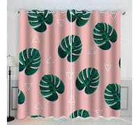 AKATIE Blackout Curtains Plant Palm Leaf Pink Window Drapes Noise Reducing Polyester Fabric Blackout Curtain Panels for Living Room Thermal Drapery 2 Panels (W234xL183cm)