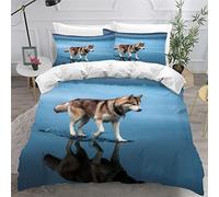 AKATIE Duvet Cover King Size 3d Printed Adults Teenager Microfiber Fluffy Kingsize Bedding Siberian Husky Dog Animal Dog Blue Comforter Cover King Size with Pillowcases（230x220）