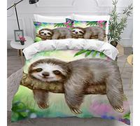 AKATIE Duvet Cover King Size 3d Printed Adults Teenager Microfiber Fluffy Kingsize Bedding Sloth Cute Animal Sloth Comforter Cover King Size with Pillowcases(230x220)