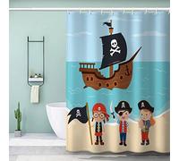 AKATIE Pirate Ship Shower Curtain Kids Mould Mildew Resistant Waterproof Polyester Fabric Bathroom Curtains Summer Beach Shower Curtain with12 Hooks 120x180 cm