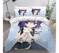 AKATIE Small Double Duvet Cover Anime Bedding Polyester Microfiber Anti-Allergic 3 Pieces Anime Girl Kawaii Quilt Cover Childrens Bedding Double Bed set Zipper(200x200)