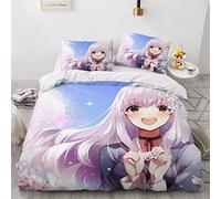 AKATIE Small Double Duvet Cover Anime Bedding Polyester Microfiber Anti-Allergic Double Size 3 Pieces Kawaii Girl Quilt Cover Childrens Bedding Double Bed Set(200x200)