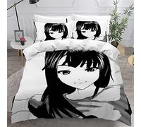 AKATIE Small Double Duvet Cover Anime Kawaii Girl Bedding Polyester Microfiber Anti-Allergic 3 Pieces Black And White Quilt Cover Childrens Bedding Double Bed set Zipper(200x200)