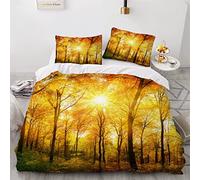 AKATIE Small Double Duvet Cover Autumn Forest Bedding Polyester Microfiber Anti-Allergic Double Size 3 Pieces Nature Quilt Cover Childrens Bedding Double Bed Set（200x200）
