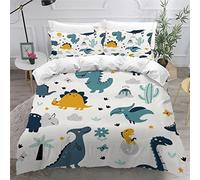 AKATIE Small Double Duvet Cover Dinosaur Bedding Polyester Microfiber Anti-Allergic 3 Pieces Cartoon Wild Animal Dinosaur Quilt Cover Childrens Bedding Double Bed set Zipper(200x200)