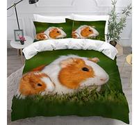 AKATIE Small Double Duvet Cover Guinea Pig Bedding Polyester Microfiber Anti-Allergic 3 Pieces Animal Green Quilt Cover Childrens Bedding Double Bed set Zipper（200x200）