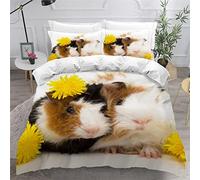 AKATIE Small Double Duvet Cover Guinea Pig Bedding Polyester Microfiber Anti-Allergic 3 Pieces Household Pet Quilt Cover Childrens Bedding Double Bed set Zipper（200x200）