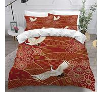 AKATIE Small Double Duvet Cover Japanese Style Bedding Polyester Microfiber Anti-Allergic 3 Pieces Japanese Crane Quilt Cover Childrens Bedding Double Bed set Zipper（200x200）
