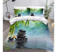 AKATIE Small Double Duvet Cover Zen Stone Bedding Polyester Microfiber Anti-Allergic 3 Pieces Bamboo Quilt Cover Childrens Bedding Double Bed set Zipper（200x200）