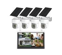 AKAVIG 4CH 4MP Solar Power PTZ Security Camera Kit with LCD Monitor, Outdoor Wireless WiFi Low Power Surveillance NVR System with Color Night Vision, 2-Way Audio, Remote Viewing Control
