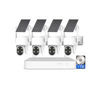 AKAVIG 4MP Wireless Solar Power Security Camera System, 4 Channel HD CCTV Home Solar WiFi Surveillance Camera Kit with Two-Way Audio, with 1T Hard Drive