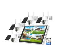 AKAVIG Outdoor Solar Power 4MP Security Camera System (LCD Monitor NVR, 4 Cameras, 1T Hard Disk) Wireless WiFi Home Surveillance Cameras Kit with Two-Way Audio, Motion Detection