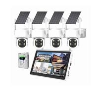 AKAVIG Outdoor Solar Power 4MP Security PTZ Camera System with LCD Monitor and 1T Hard Disk, 4CH Wireless WiFi Solar Surveillance NVR Kit with Two-Way Audio, Motion Detection