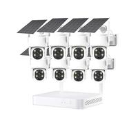 AKAVIG Outdoor Solar Power Wireless WiFi Security Camera System, 8CH 4MP CCTV Home Surveillance NVR Kit with APP Control, Two Way Audio, Color Night Vision, Human Detection