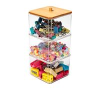 AKAZA Clear paper clip organizer with Bamboo Lid - 3-Layer paper clip holderfor Desk, Vanity, Bathroom, Drawer Storage, Makeup Brush & Qtips Holder, Aesthetic Home Office Supplies (Clear)