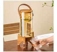 AKAZI Beverage Dispenser with Stand,Glass Drink Dispenser, Wood Stand for Hot or Cold Drinks, For Outdoor, Parties & Daily Use,3L (3L)