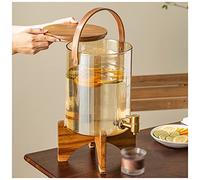 AKAZI Beverage Dispenser with Stand,Glass Drink Dispenser, Wood Stand for Hot or Cold Drinks, For Outdoor, Parties & Daily Use,3L (7L)