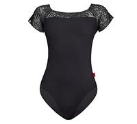 AKBANT Black Leotard for Women,Girls Ballet Leotard Short Sleeve,Gymnastics Leotards Lace Patchwork,Soft Comfortable School Sport Ballet Outfit Dance Costumes,Black-M