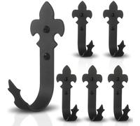 AKBFOX Wrought Iron Decorative Wall Hooks, Fleur De Lis Wall Hooks, Cast Iron J Hooks, Heavy Duty Wall Mounted Hooks for Garage Storage Farmhouse Garden Tool Garden Shed Hanging Hose Ladder Chair