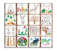AKbik 16 Piece Stencils Textile Design Set, Stencils Children, Animals Stencils, Wall Stencils for Painting, Stencils Textile Design Children, for Painting on the Wall, Gift Card (7.87 inches)