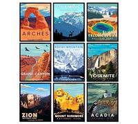 AKBOK 9 Pcs Vintage National Park Posters,National Parks Art Prints,Nature Mountain Wall Art Decor Abstract National Park Travel Poster Home Living Room Bedroom Bathroom Office Decor,8''X 10'' Unframed
