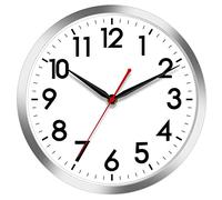 AKCISOT Wall Clock 14 Inch Large Silent Wall Clocks Battery Operated, Silver Modern Non-Ticking Clock Decorative for Living Room/Kitchen/Bathroom/Bedroom/Office/Home/Classroom/School
