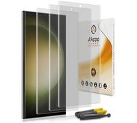 Akcoo Matte Screen Protector for Galaxy S23 Ultra - 3 Pack, Tempered Glass UV Set, Anti Glare, Anti-Fingerprint, Soft Touch, 9H Edge to Edge Protection, Fingerpint-ID Support
