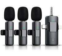 3 in 1 Wireless Lavalier Microphone for iPhone, iPad, Android, Camera,12-Hour Battery, mini Noise Reduction Recording Mic 2.4G Ultra-Low Delay, Microphone for Vlog/ TikTok/YouTube Live Stream( 3 Mic)