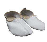 Akdam Women's Indoor Leather Slippers White and Beige Traditional Babouche House Shoes Moccasin Tawaf Shoes, White, Beige, 6 UK