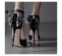 AKDJGFP Bridal Shoes Pointy Shallow Mouth Temperament Elegant Sequin Bow High Heels Women's Fine Heel Pearl Line(Black9cm,34)