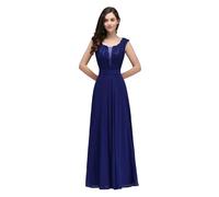 AKDJGFP Bridesmaid Dresses Chiffon Lace Bridesmaid Dresses Scoop Neck With Sashes Illusion Appliques Sleeveless Wedding Formal Party Prom Gowns(Royal Blue,10)
