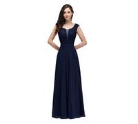 AKDJGFP Bridesmaid Dresses Chiffon Lace Bridesmaid Dresses Scoop Neck With Sashes Illusion Appliques Sleeveless Wedding Formal Party Prom Gowns(Deep Blue,16)