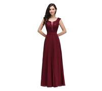 AKDJGFP Bridesmaid Dresses Chiffon Lace Bridesmaid Dresses Scoop Neck With Sashes Illusion Appliques Sleeveless Wedding Formal Party Prom Gowns(Burgundy,10)