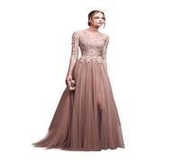 AKDJGFP Bridesmaid Dresses Classic Bridesmaid Dress Illusion Lace Appqulies Bodice Backless Tulle A-line Skirt Long Elegant Female Gowns(PInk,8)