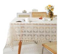 AKDJGFP Lace Tablecloth Lace Tablecloth Retro Crochet Hollowed Out Cover Cloth Household Proof Dining Table Fabric Tassel(Beige,140X180cm)