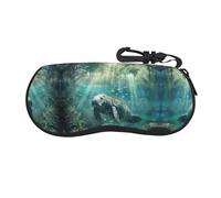 AKDODK Crazy Save Manatee Print Sport Glasses Case,Withreinforced Zipper Glasses Storage Box,Sunglasses Carrying Case, Black, One size