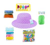 AKEDE Easter Bonnet Kit - Straw Hat, Easter Chicks, Grass for Easter Bonnet, Glitter Eggs, Feathers Grass, Embellishments - Easter Bonnet Decorations Girls Boys - Purple