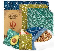 Akeeko Reusable Food Wraps w/Beeswax Assorted 9 Packs - Eco-Friendly Reusable Wraps, Biodegradable, Zero Waste, Organic, Sustainable, Plastic-Free Food Storage, 5S, 3M, 1L w/Abstract Curves Pattern