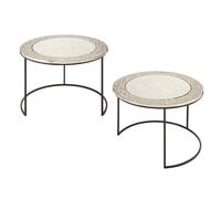 akela large round glass top set of 2 side tables in brass