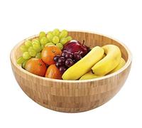 Akemaio Round Salad Bowl Large, Bamboo Serving Bowl, Natural Wood Dishware for Fruit Snacks Appetizers