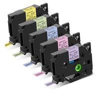 Aken Compatible TZe Label Tape 12mm with Brother P Touch Label Printer Tape Compatible with Brother PT-1000 H100R H110 D210 D400, Black on Yellow/Green/Pastel Purple/Pink/Blue