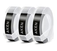 Aken S0898130 Label Compatible with Dymo Omega Embossing Tape Black Refill | 9mm x 3m , 3D Self-Adhesive Tape White on Black, Compatible with Dymo Omega Junior Embosser Maker, 3-Pack