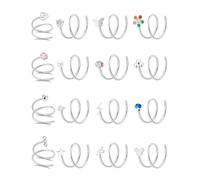 Akeoqi 16PCS Double Nose Ring Hoop For Single Piercing Stainless Steel Dangle Spiral Nose Rings Snake Flower Butterfly Planet Angel Wings Heart Ball Twist Earring Hoops Body Piercing Jewelry For Women