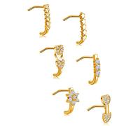 Akeoqi 6-12Pcs Nose Studs Nose Ring Inlaid Cubic Zirconia L Shaped Studs Lotus Star Heart Nose Nostril Piercing Jewelry for Women Men Sliver Gold Rose Gold Tone 20G