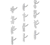 Akeoqi 6-12Pcs Nose Studs Nose Ring Inlaid Cubic Zirconia L Shaped Studs Lotus Star Heart Nose Nostril Piercing Jewelry for Women Men Sliver Gold Rose Gold Tone 20G, Copper, cubic zirconia