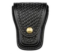 Aker Leather 501 Teardrop Handcuff Case, Basketweave Leather Chain Handcuff Holder with Brass Snap, Belt Mounted Duty Pouch Fits Only Standard Handcuffs for Patrol Carry Security Uses, Made in USA