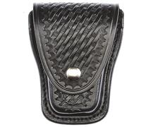 Aker Leather 501 Teardrop Handcuff Case, Basketweave Leather Chain Handcuff Holder with Chrome Snap, Belt Mounted Duty Pouch Fits Only Standard Handcuffs for Patrol Carry Security Uses, Made in USA