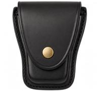 Aker Leather 501 Teardrop Handcuff Case, Black Leather Chain Handcuff Holder with Brass Snap, Belt Mounted Duty Pouch Fits Only Standard Handcuffs for Patrol Carry Security Uses Patrol, Made in USA