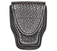 Aker Leather 508A Handcuff Case for Duty Belt, Basketweave Leather Handcuff Holder with Hidden Snap, Fits Large Chain Style Law Enforcement Handcuffs, Slide On Belt for 2.25 Inch Belts, Made in USA